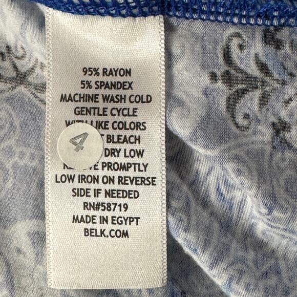 NY Collection X-Large Top Geometric 3/4 Sleeve Ruffled Keyhole Neck Stretch Blue - Picture 7 of 7